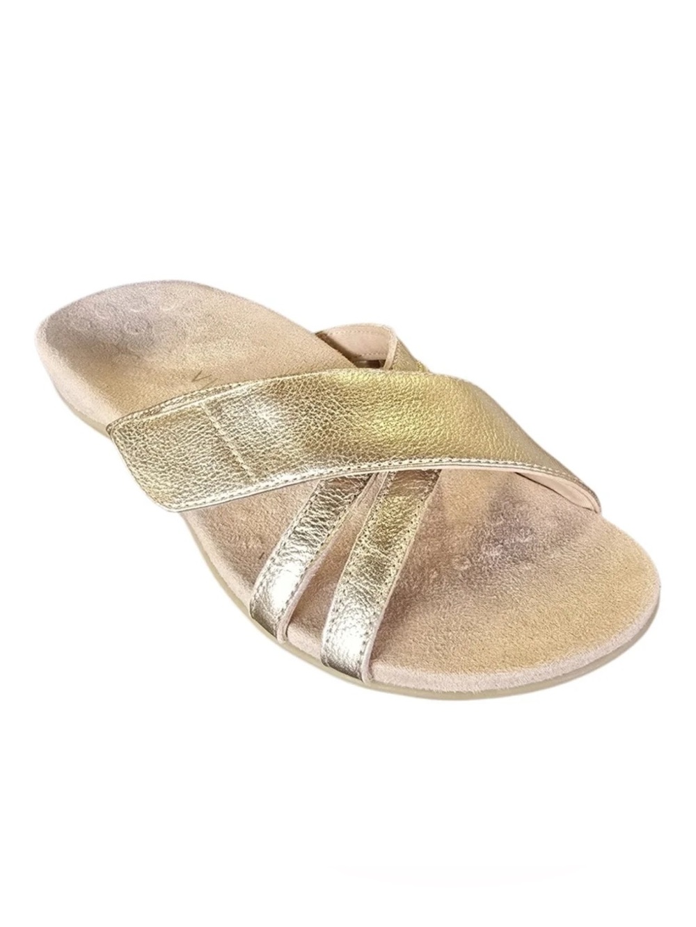 Vionic "Zarie" Metallic Gold Leather Cross-Strap Sandals Women’s Size 8.5